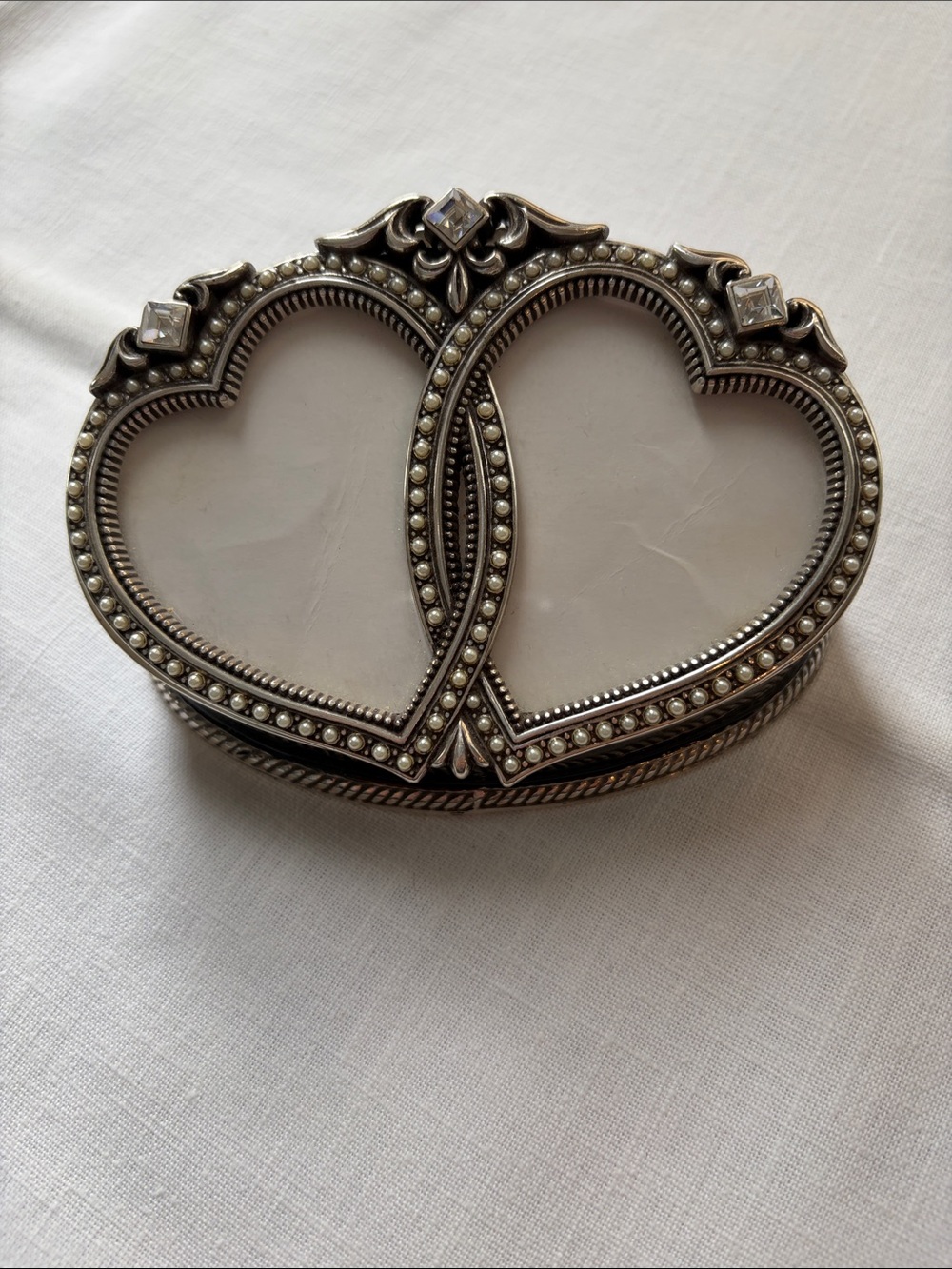 Brighton Double Heart Decorative Jewelry Box with Two Picture Openings